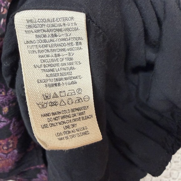 Free People Mini Tunic Dress Women Size XS Lucky Loosey Black Floral Tassel Tie - Picture 12 of 14